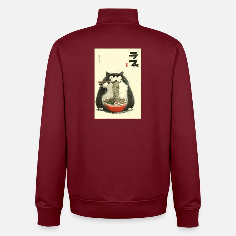Ramen de chat nouilleur - Sweat zippé unisexe en coton bio Stanley/Stella - bordeaux