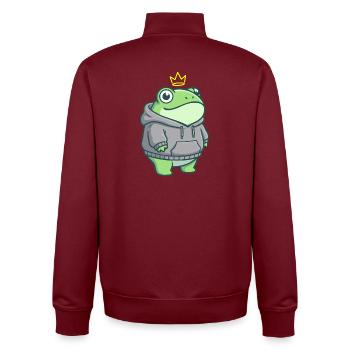 King Croak – Kawaii Frog Hoodie Streetwear - Unisex Organic Zip Sweatshirt by Stanley/Stella - burgundy - Back - AI Model Male 185 dark (185cm)