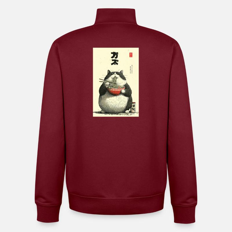 Chonky Cat Ramen Ukiyo-e - Unisex Organic Zip Sweatshirt von Stanley/Stella - Burgunderrot