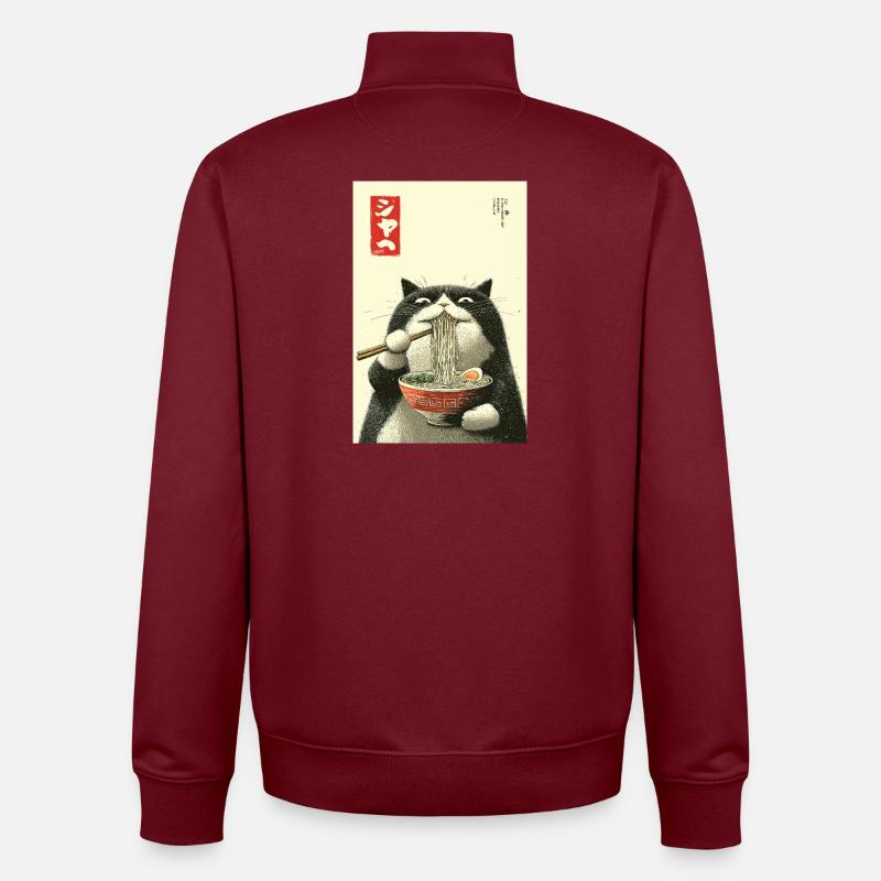 Ramen-Katze im Ukiyo-e-Stil - Unisex Organic Zip Sweatshirt von Stanley/Stella - Burgunderrot