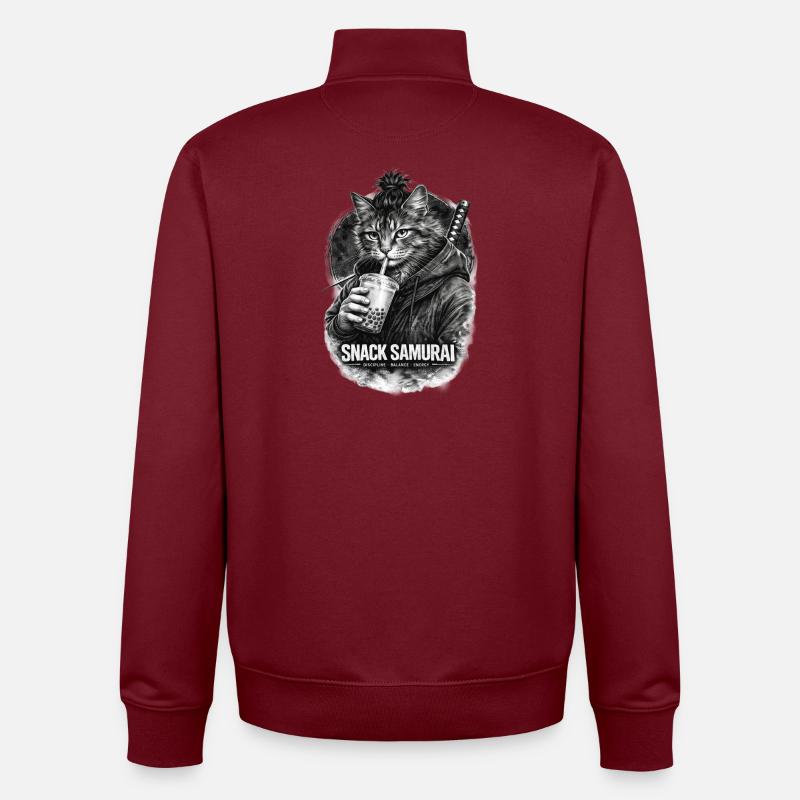 Snack Samurai Cat I - Unisex Organic Zip Sweatshirt by Stanley/Stella - burgundy