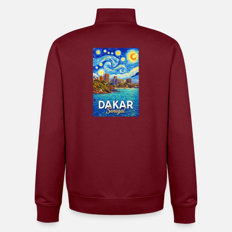 Dakar, Sénégal, Côte du ciel étoilé - Sweat zippé unisexe en coton bio Stanley/Stella - bordeaux