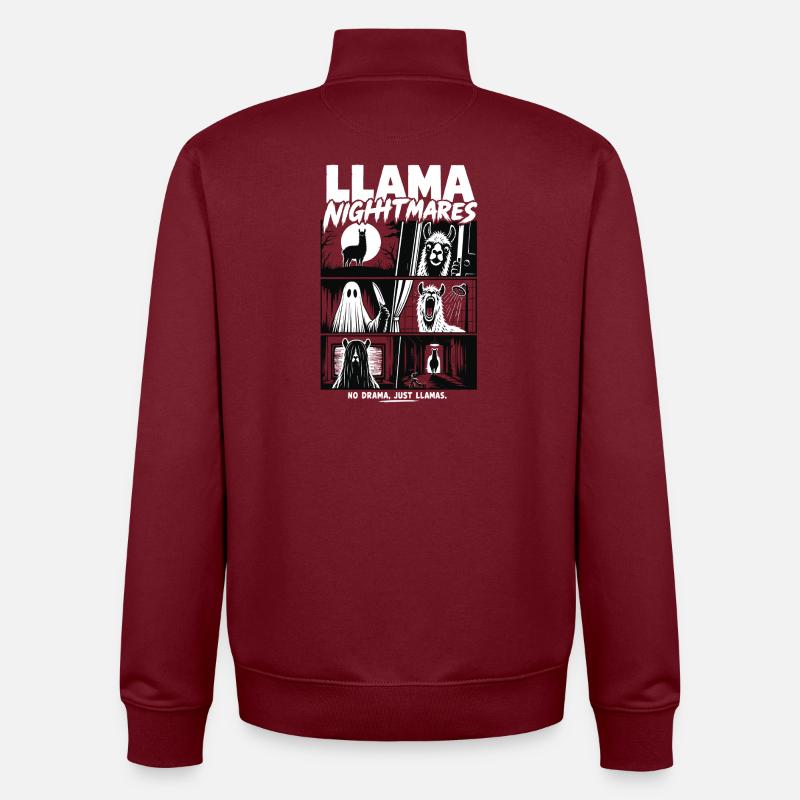Llama Nightmares Horror Comic - Unisex Organic Zip Sweatshirt by Stanley/Stella - burgundy