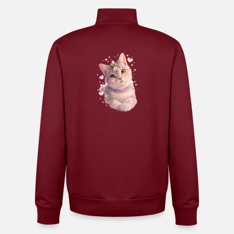 Chaton fleuri - Sweat zippé unisexe en coton bio Stanley/Stella - bordeaux