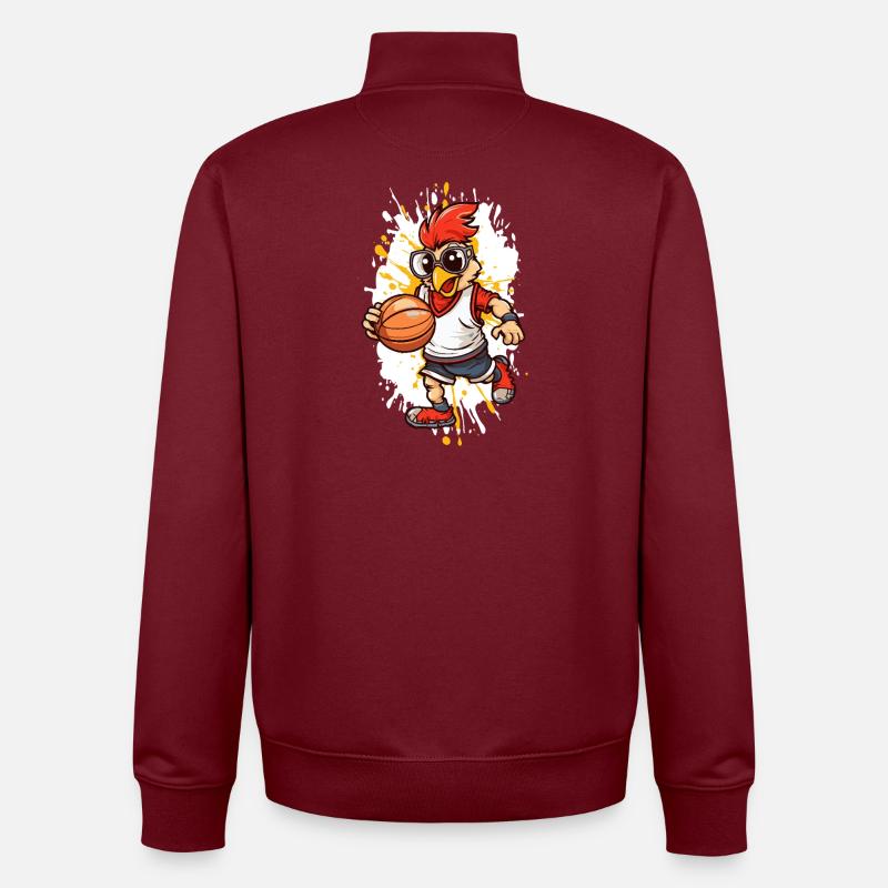 Poulet basketteur avec lunettes - Sweat zippé unisexe en coton bio Stanley/Stella - bordeaux