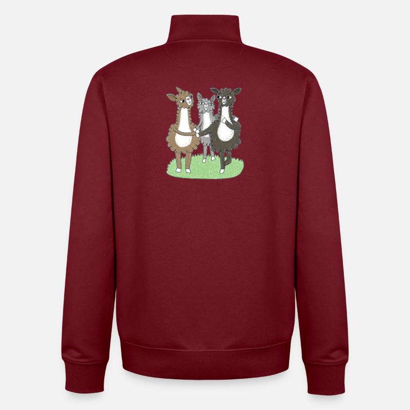 Trois amis lamas - Sweat zippé unisexe en coton bio Stanley/Stella - bordeaux