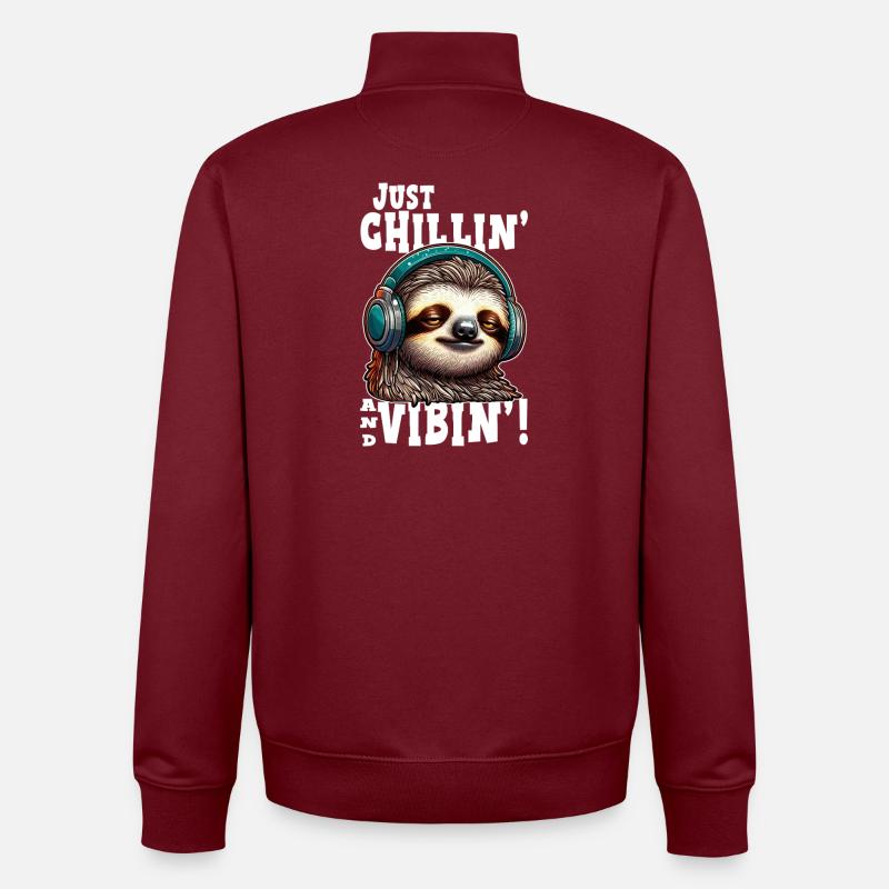 Sloth Chill Vibin graphic - Unisex Organic Zip Sweatshirt by Stanley/Stella - burgundy