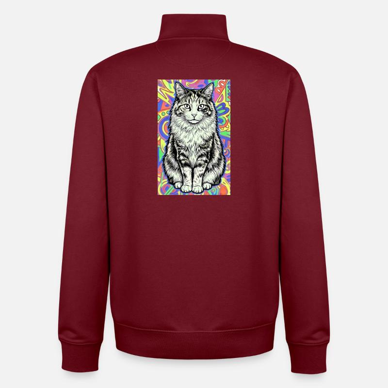 cat - Unisex Organic Zip Sweatshirt by Stanley/Stella - burgundy