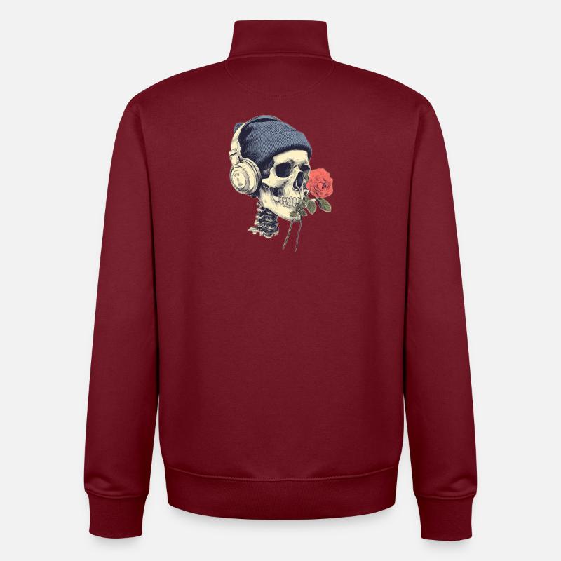 Skull mit Kopfhörern und Rose - Unisex Organic Zip Sweatshirt von Stanley/Stella - Burgunderrot