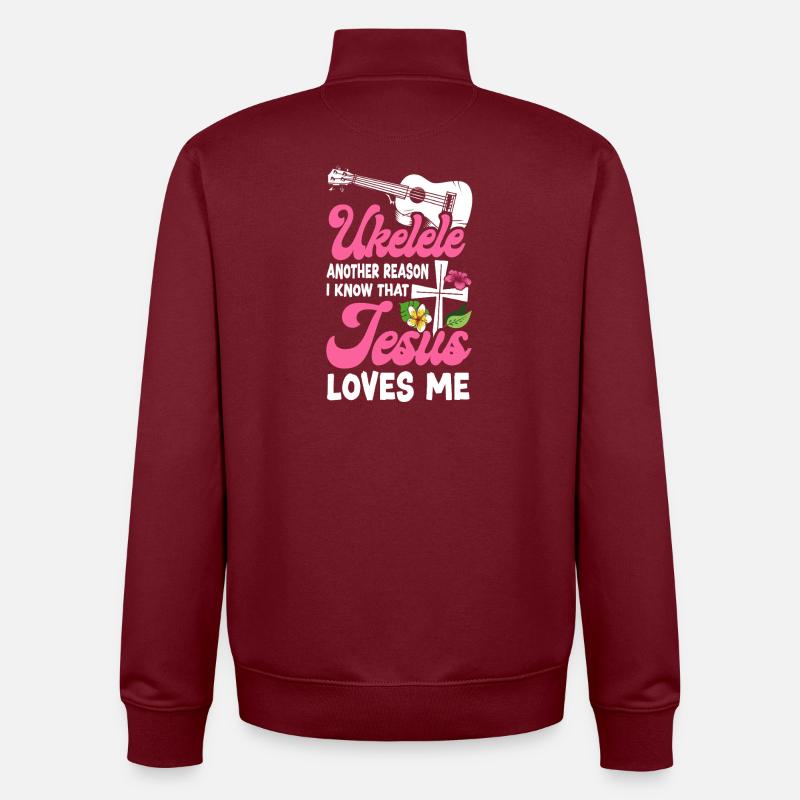 Ukulélé hawaïen Uke Jésus Foi - Sweat zippé unisexe en coton bio Stanley/Stella - bordeaux