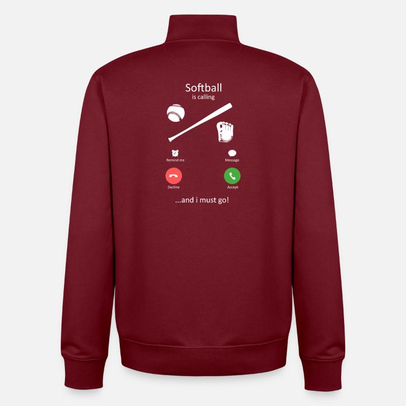Softball appelle Appel entrant drôle - Sweat zippé unisexe en coton bio Stanley/Stella - bordeaux