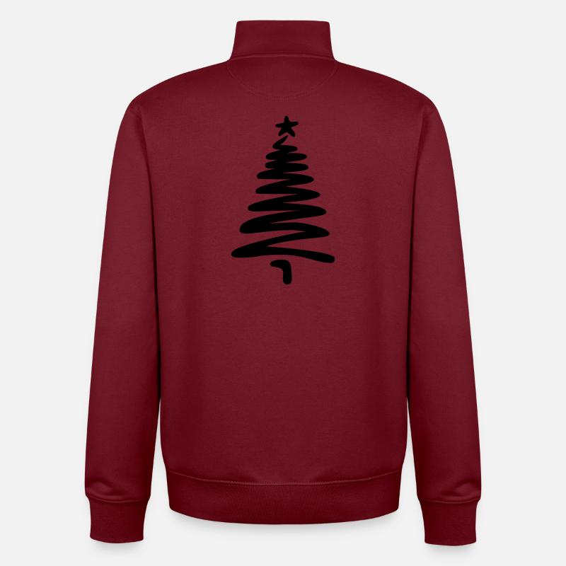 Christmas tree linear hand-drawn - Unisex Organic Zip Sweatshirt by Stanley/Stella - burgundy