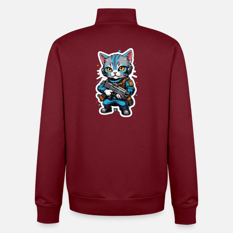 Katzenkrieger mit Hightech-Waffen - Unisex Organic Zip Sweatshirt von Stanley/Stella - Burgunderrot