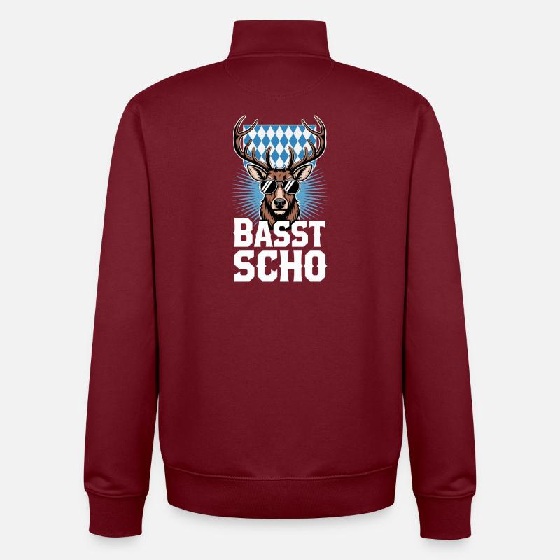 Basst Scho Hirsch Dialecte bavarois Bavière - Sweat zippé unisexe en coton bio Stanley/Stella - bordeaux