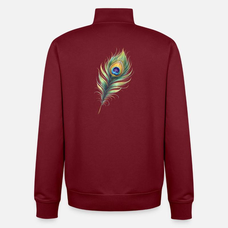 Peacock Feather Illustration Gradient Elegant - Unisex Organic Zip Sweatshirt by Stanley/Stella - burgundy
