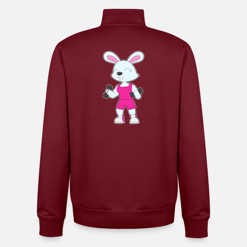 Culturisme Bunny Bodybuilder Haltères - Sweat zippé unisexe en coton bio Stanley/Stella - bordeaux
