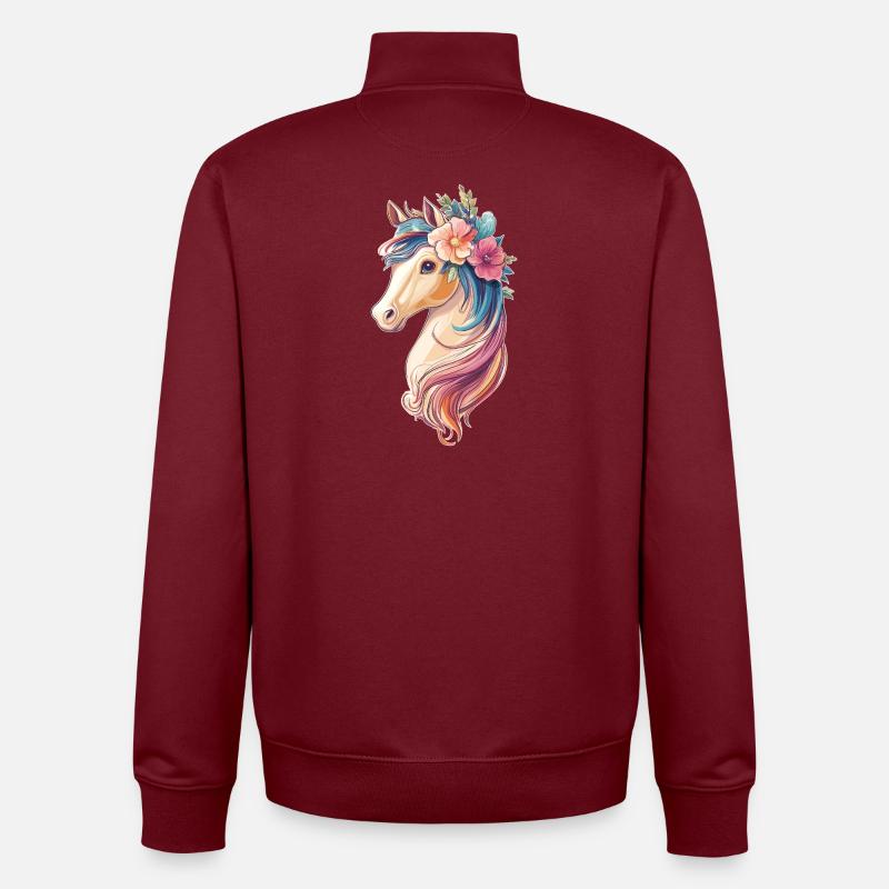 Cheval avec des fleurs - Sweat zippé unisexe en coton bio Stanley/Stella - bordeaux