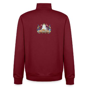 Chat roi à table avec des croquettes - Sweat zippé unisexe en coton bio Stanley/Stella - bordeaux - Dos - AI Model Male 185 dark (185cm)