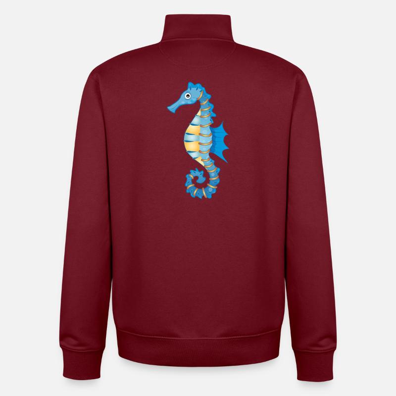 niedliches blaues Seepferdchen im Comic Stil - Unisex Organic Zip Sweatshirt von Stanley/Stella - Burgunderrot