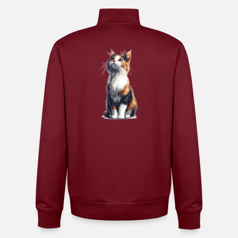 Bunte sitzende Comic Katze - Unisex Organic Zip Sweatshirt von Stanley/Stella - Burgunderrot