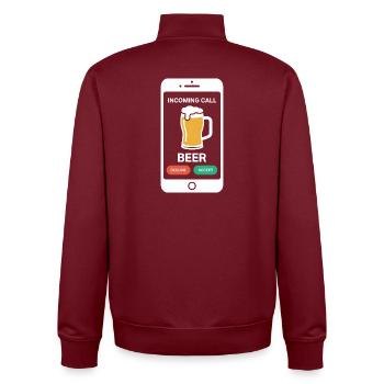 Bier Incoming Call Beer JGA Herren Männerabend - Unisex Organic Zip Sweatshirt von Stanley/Stella - Burgunderrot - Hinten - AI Model Male 185 dark (185cm)