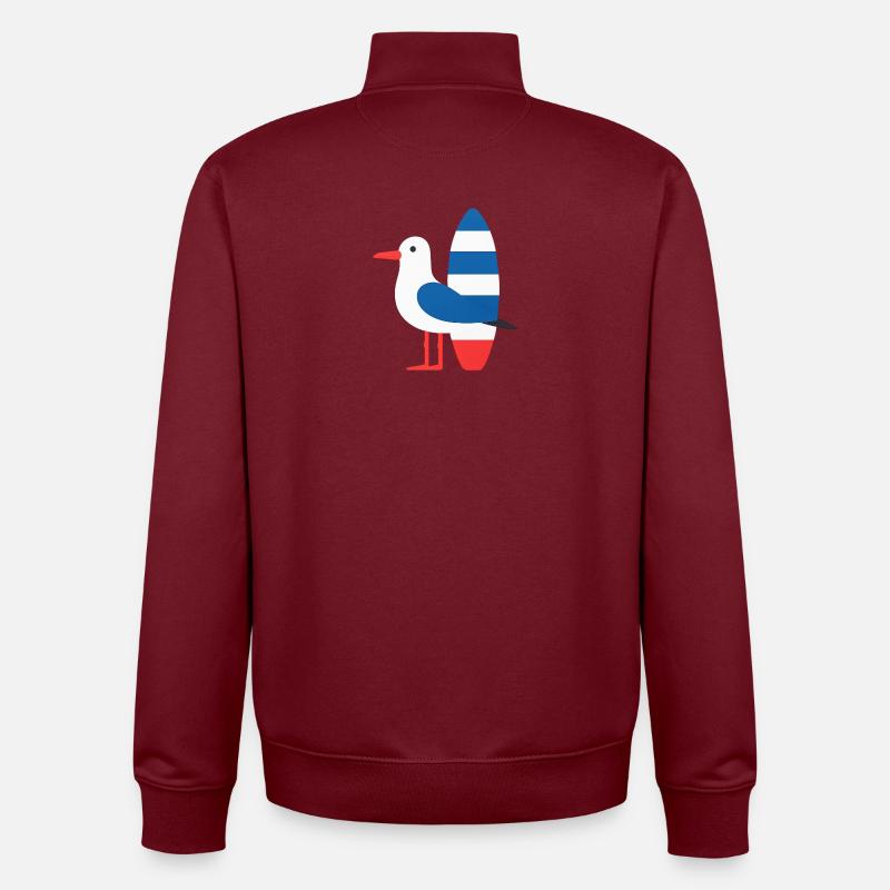 Möwe mit Surfbrett - Unisex Organic Zip Sweatshirt von Stanley/Stella - Burgunderrot