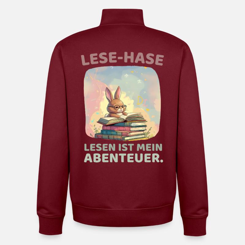 Rabbit reading with adventure style - Unisex Organic Zip Sweatshirt by Stanley/Stella - burgundy