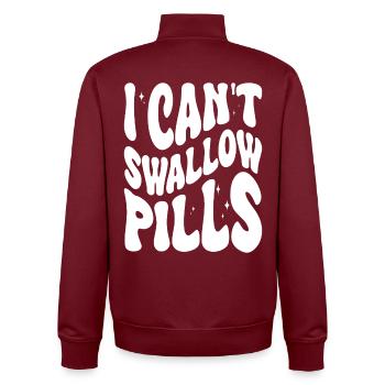 I can't swallow pills Spruch - Unisex Organic Zip Sweatshirt von Stanley/Stella - Burgunderrot - Hinten - AI Model Male 185 dark (185cm)