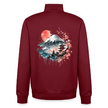 Aquarelle de la pagode Fuji Sakura - Sweat zippé unisexe en coton bio Stanley/Stella - bordeaux - Dos - AI Model Male 185 dark (185cm)