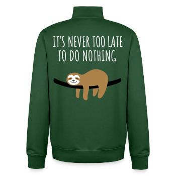 Sloth – Never too late for nothing - Unisex Organic Zip Sweatshirt by Stanley/Stella - bottle green - Back - AI Model Male 185 dark (185cm)