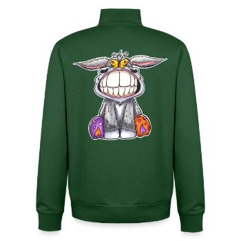 Grinse Esel - ein Lächeln sagt mehr als 1000 Worte - Unisex Organic Zip Sweatshirt von Stanley/Stella - Flaschengrün - Hinten - AI Model Male 185 dark (185cm)