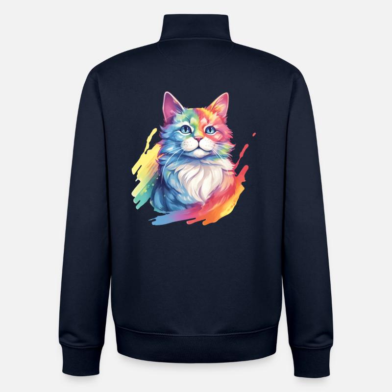 Rainbow Cat – Malerische Regenbogen-Katze - Unisex Organic Zip Sweatshirt von Stanley/Stella - Navy