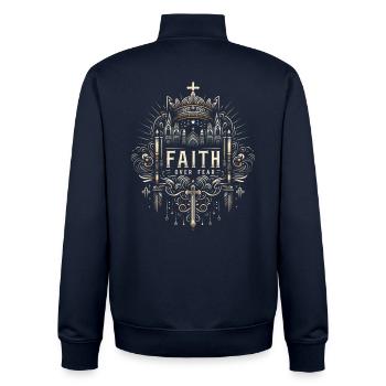 Glaube über Angst – Gothic Krone - Unisex Organic Zip Sweatshirt von Stanley/Stella - Navy - Hinten - AI Model Male 185 light (185cm)