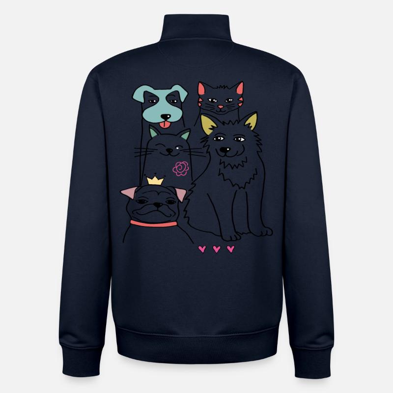 Bons amis, chien et chat - Sweat zippé unisexe en coton bio Stanley/Stella - marine