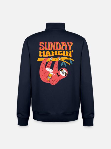 Sunday Hangin' – Funny Sloth Motif - Unisex Organic Zip Sweatshirt by Stanley/Stella - navy