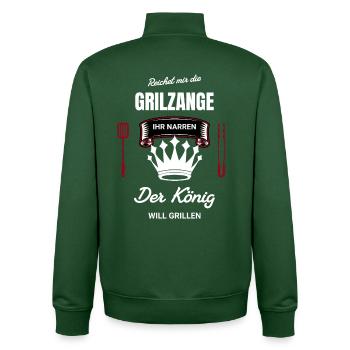 Le roi des grillades veut griller Tend les pinces à barbecue - Sweat zippé unisexe en coton bio Stanley/Stella - vert bouteille - Dos - AI Model Male 185 dark (185cm)
