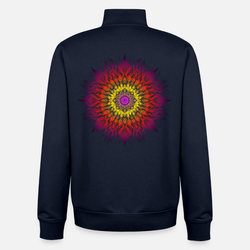 Mandala de feu psychédélique - Sweat zippé unisexe en coton bio Stanley/Stella - marine