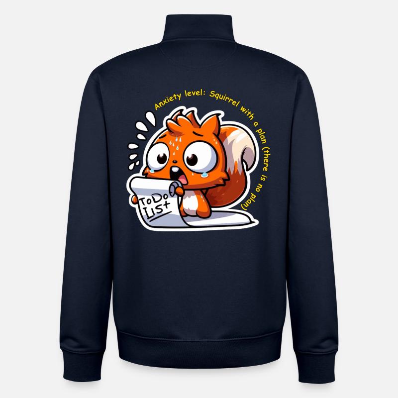 Anxious Squirrel with To-Do List - Unisex Organic Zip Sweatshirt by Stanley/Stella - navy