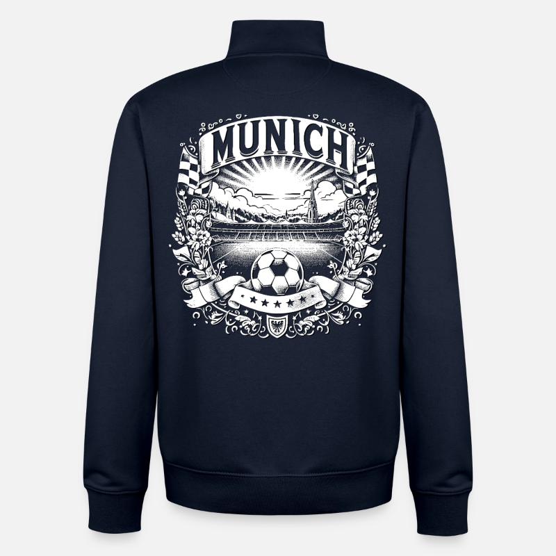 Munich dessine avec le football - Sweat zippé unisexe en coton bio Stanley/Stella - marine