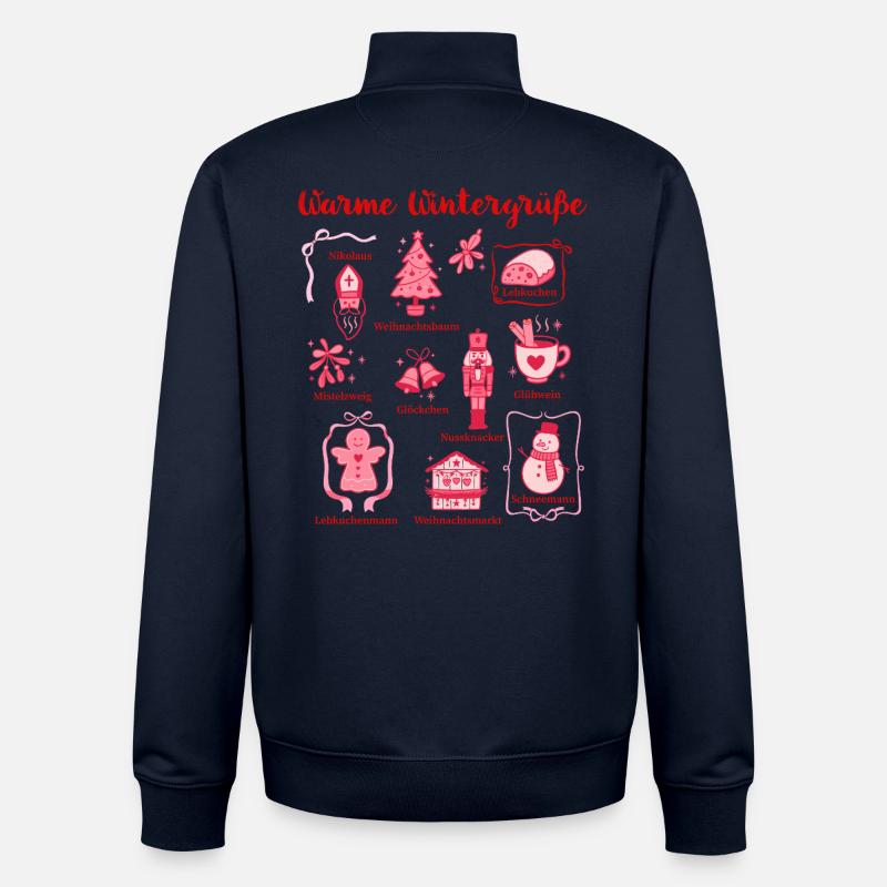 Figuritas rosas de saludos de invierno cálidos - Sudadera unisex con cremallera de algodón orgánico de Stanley/Stella - azul marino