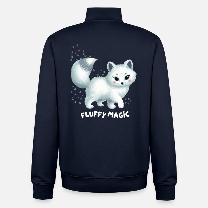 White Fox with Fluffy Kitty - Unisex Organic Zip Sweatshirt by Stanley/Stella - navy