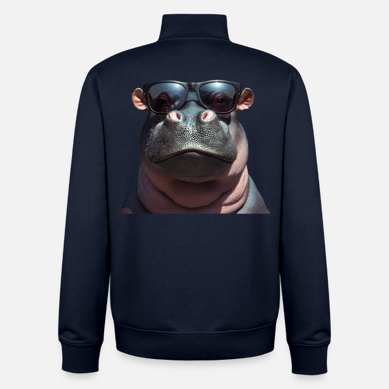 Nilpferd Flusspferd Hippo mit Sonnenbrille - Unisex Organic Zip Sweatshirt von Stanley/Stella - Navy