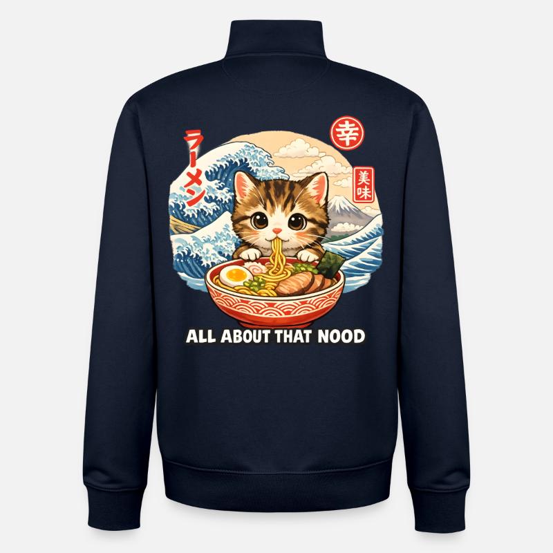 Chats ramen ukiyo-e - Sweat zippé unisexe en coton bio Stanley/Stella - marine