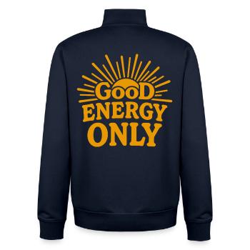 Bonne énergie Seulement des vibrations positives Soleil - Sweat zippé unisexe en coton bio Stanley/Stella - marine - Dos - AI Model Male 185 light (185cm)