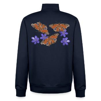 Peacock Eye Butterflies Liverwort retro 3 - Unisex Organic Zip Sweatshirt by Stanley/Stella - navy - Back - AI Model Male 185 light (185cm)