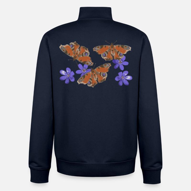 Papillons Paon Œil Hépatique rétro 3 - Sweat zippé unisexe en coton bio Stanley/Stella - marine