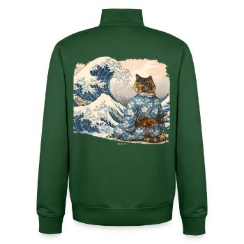 Samurai Cat Wave Japanese Ukiyo-e Style - Unisex Organic Zip Sweatshirt by Stanley/Stella - bottle green - Back - AI Model Male 185 dark (185cm)
