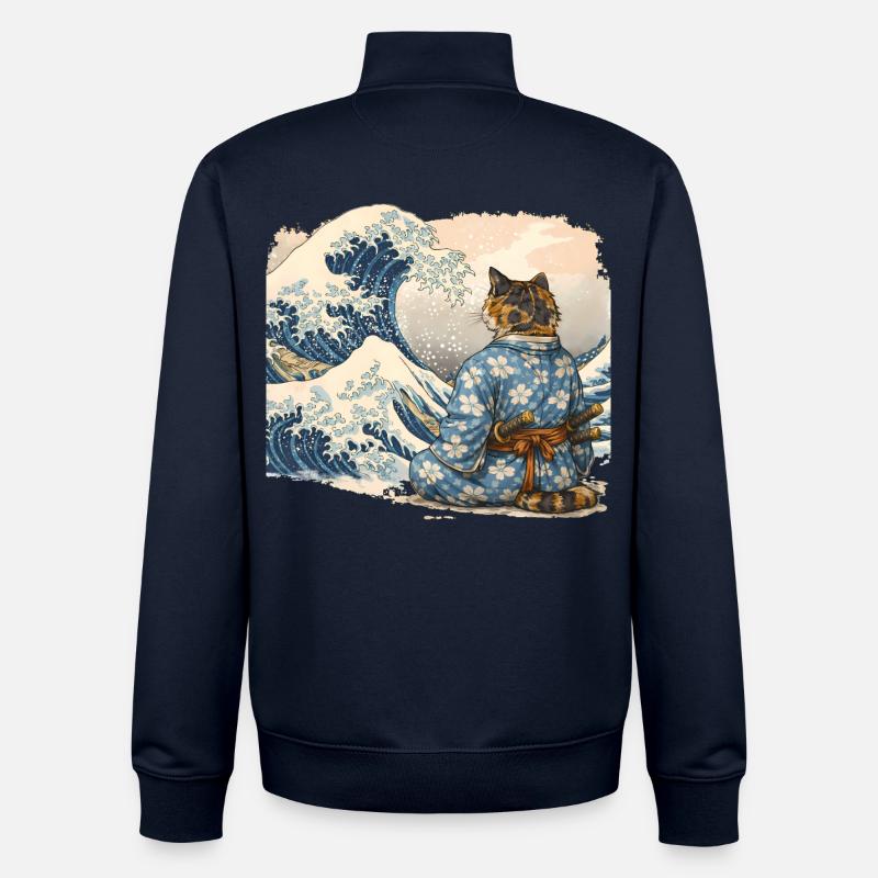 Samurai Cat Wave japanischer Ukiyo-e-Stil - Unisex Organic Zip Sweatshirt von Stanley/Stella - Navy