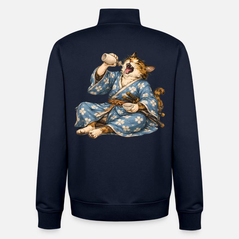 Samurai-Katzen-Sake im japanischen Ukiyo-e-Stil - Unisex Organic Zip Sweatshirt von Stanley/Stella - Navy