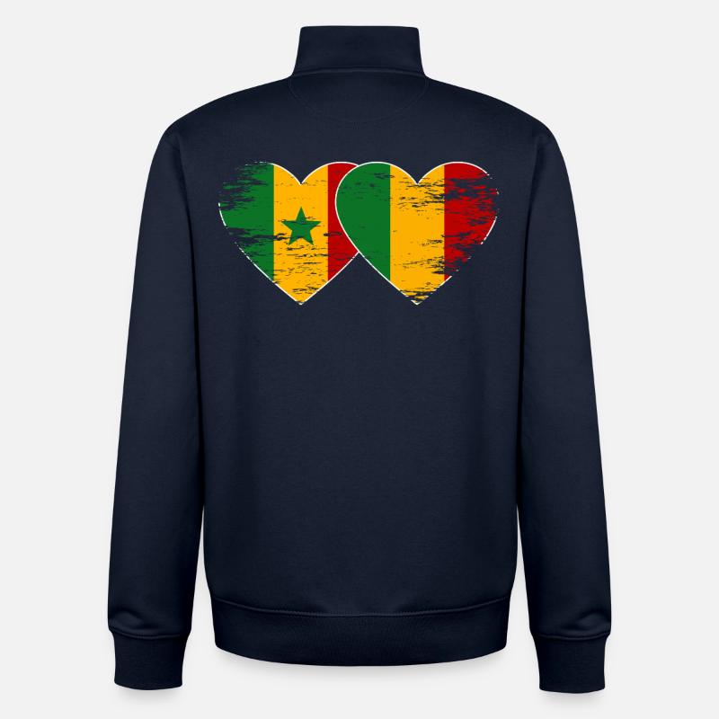 Senegal_Mali_Flagge_Herz_used - Sweat zippé unisexe en coton bio Stanley/Stella - marine